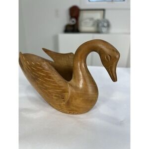 Hand Carved Made In Yugoslavia Trinket Dish Swan Vintage